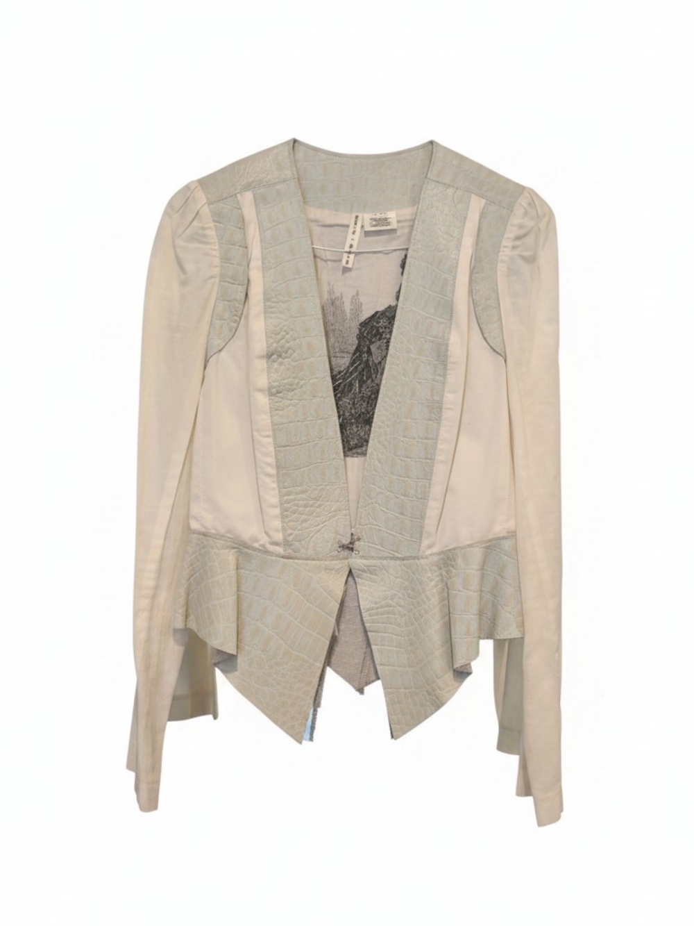 Women's Cream Peplum Blazer with Croc-Textured Trim
